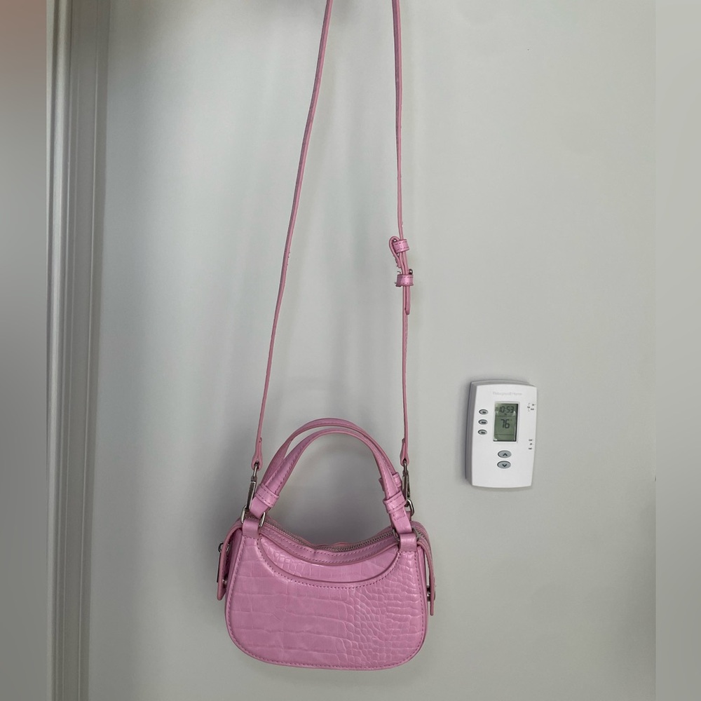Zara Croc Embossed Top Handle Bag with Strap Pink Silver - Picture 8 of 16